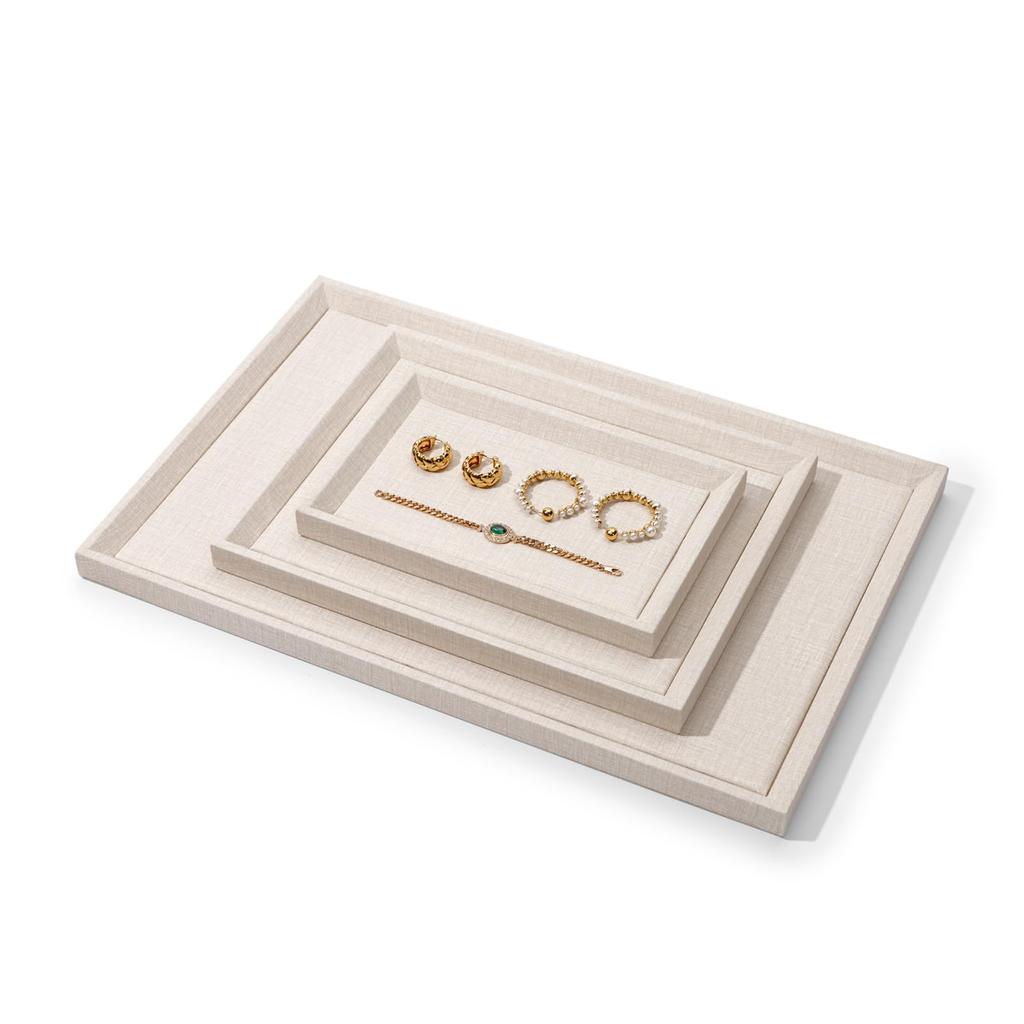 Woodten Off-White Striped Leather Jewelry Tray, Accessory Organizer, Watch Display Storage, P09802