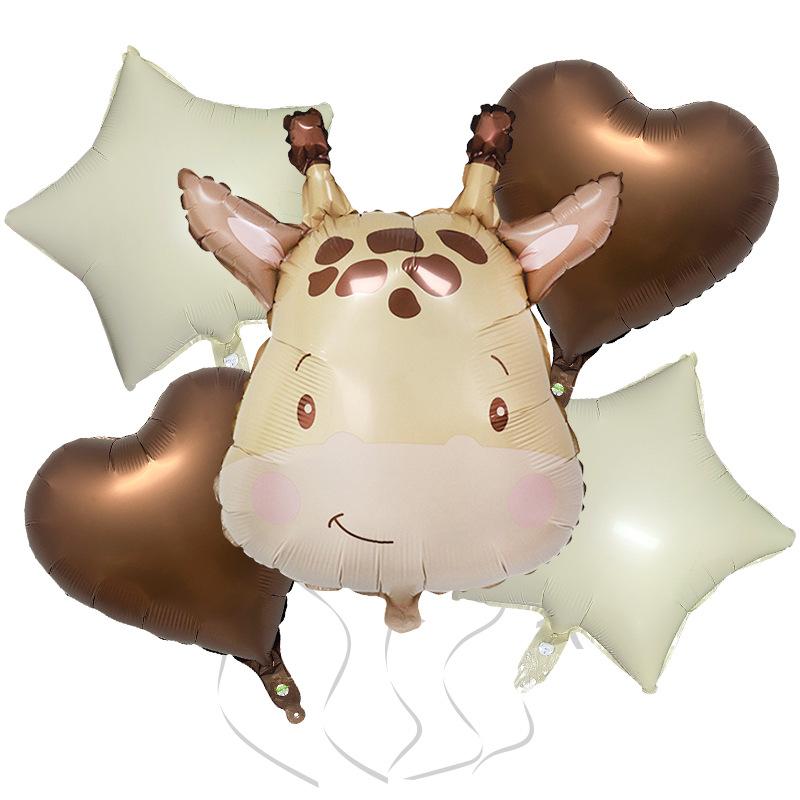 Cream Cute Wind Animal 5-Piece Set Cow Deer Red Letter Aluminum Film Balloon Set Children'S Birthday Party Decoration