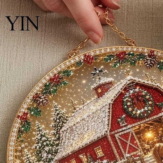 Durable Christmas Tree Decor Rhinestone Painting Suncatcher Kit, Round DIY Hanging Festive Decorations for Holidays Home, Craft Pendant Holiday Party