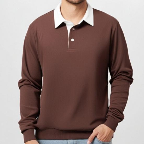 Men Spring Fall Top Turn-down Collar Loose Pure Color Long Sleeves