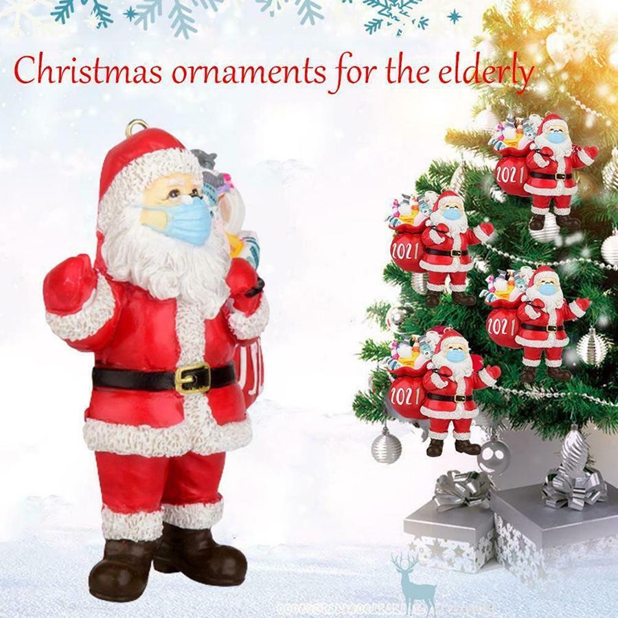 2021 Christmas Ornaments Santa Claus Xmas Party Tree Hanging Pendant Resin Decor