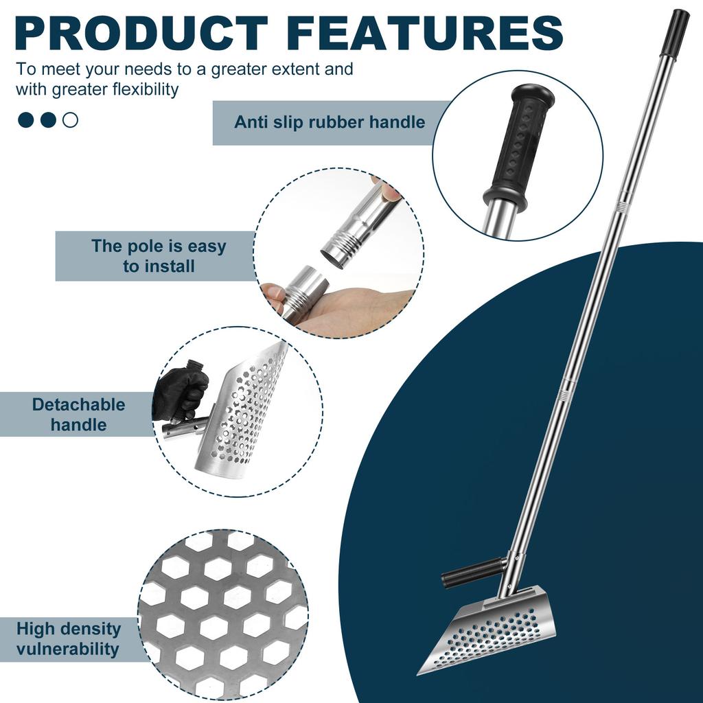Beach Sand Scoop Shovel Stainless Steel Long Handle Sand Scoop Gloves Manual Sand Sifter Shovel for Underwater Treasure Metal