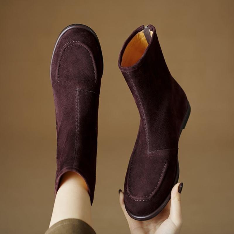 Fashion 2025 NEW Autumn Women Boots Sheep Suede Leather Women Shoes Round Toe Low Heel Shoes Slip-on Chelsea Boots Zipper Short Boots