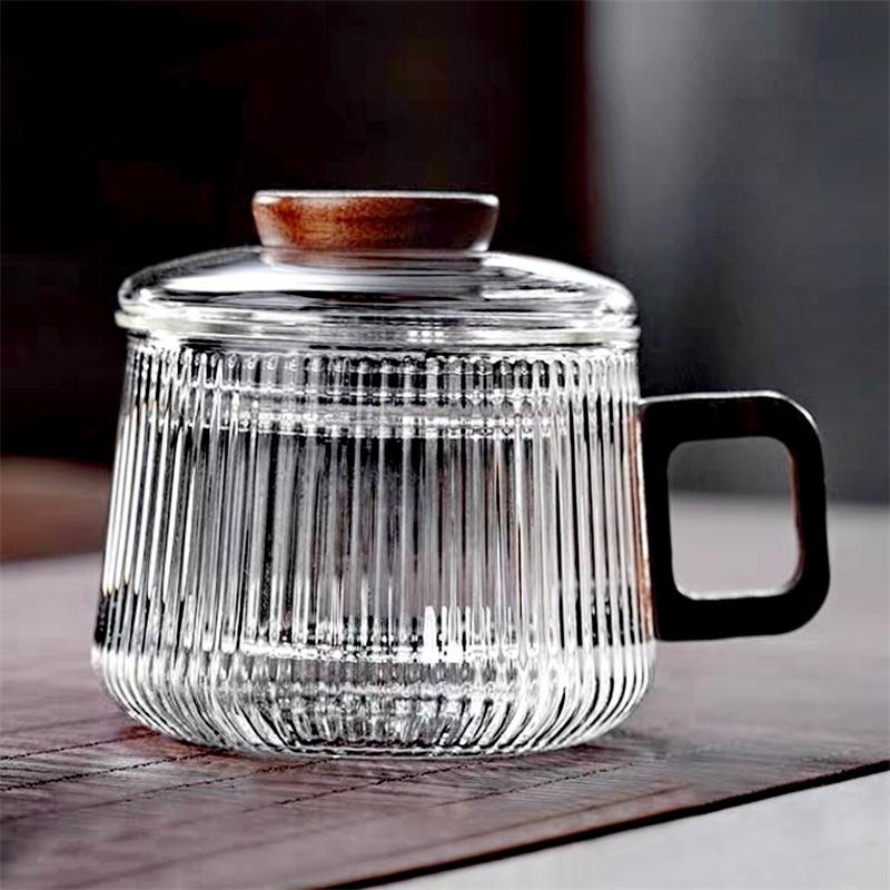 300ml Striped High Borosilicate Glass Tea Mugs Wooden Handle Tea Water Separation Tea Cup Kung Fu Tea Set Office Teacup 300ml чистый