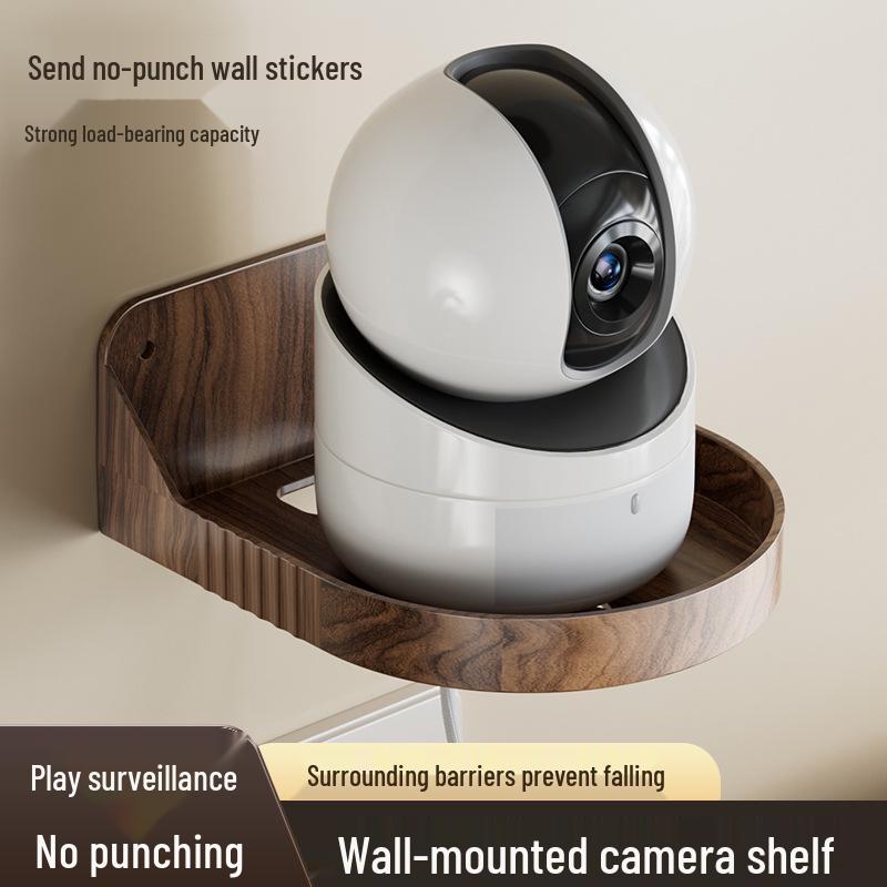 Peach Wood Grain No-Drill Wall Shelf for Camera, Router, and Monitor