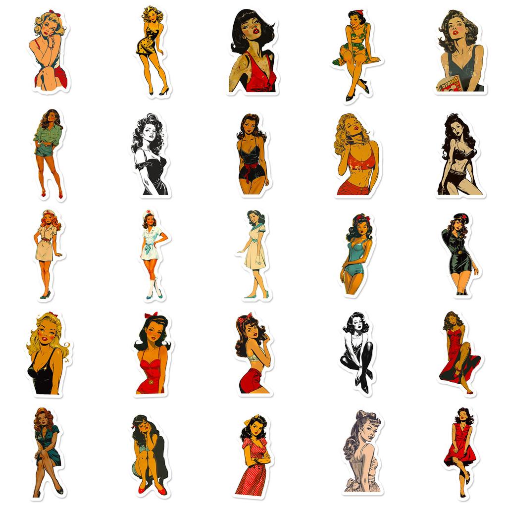 50 Non-Repeating Classic Retro Girl Graffiti Stickers Diy Notebook Luggage Water Cup Stickers