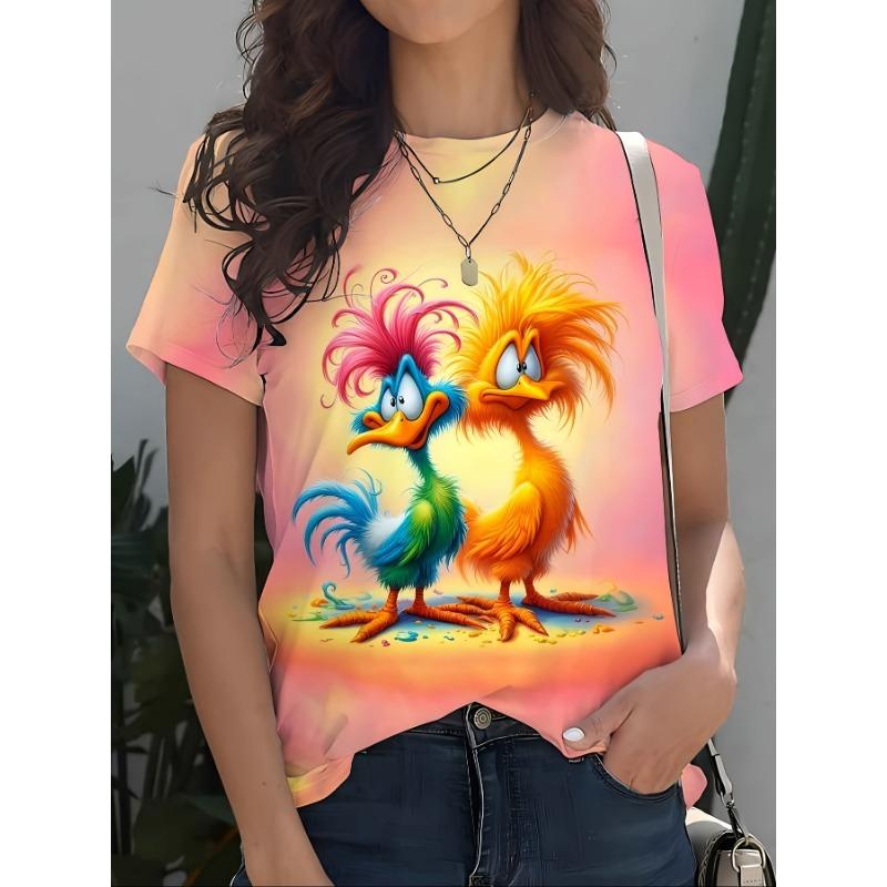 Summer Round Neck 3D Various Animal Print Top Fashionable Casual Short Sleeved Women's T-shirts