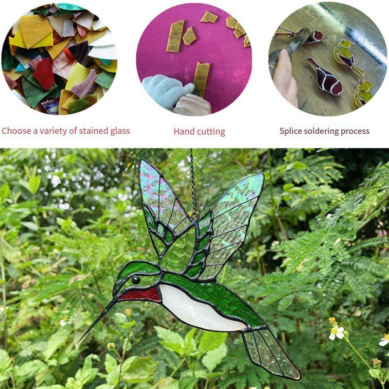 M-Modern-Bird Stained Glass Window Hanging Handmade Home Decor Bird Decoration For Garden Window Hanging