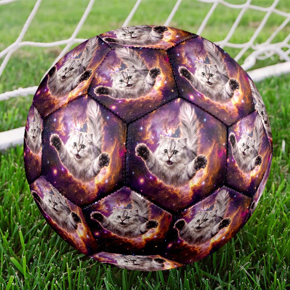 Galaxy Cat Dog Indoor Soccer Ball Size 5 Colorful All Ages Machine Stitched PVC Competition Ready Durable High-Bounce