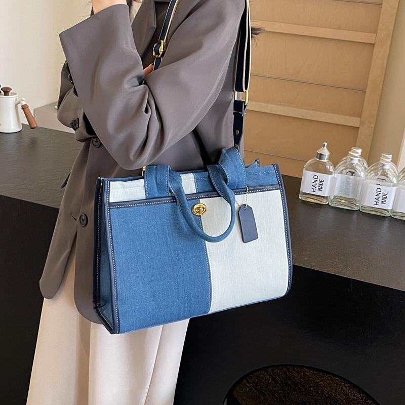 Джинсовая сумка Женская большая сумка с цветными блоками Большая вместительная сумка — фото 5