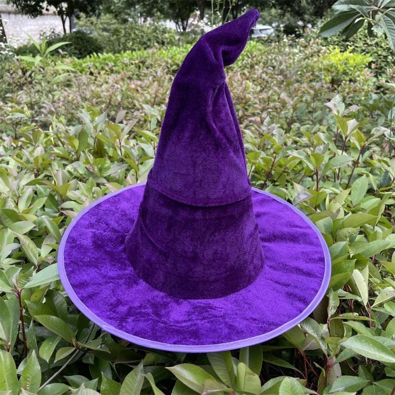 Elegant Witch Hat Soft And Nonwoven Fabric Folded Design Wizard Hat For Halloween Costumes Parties Hats 2pcs