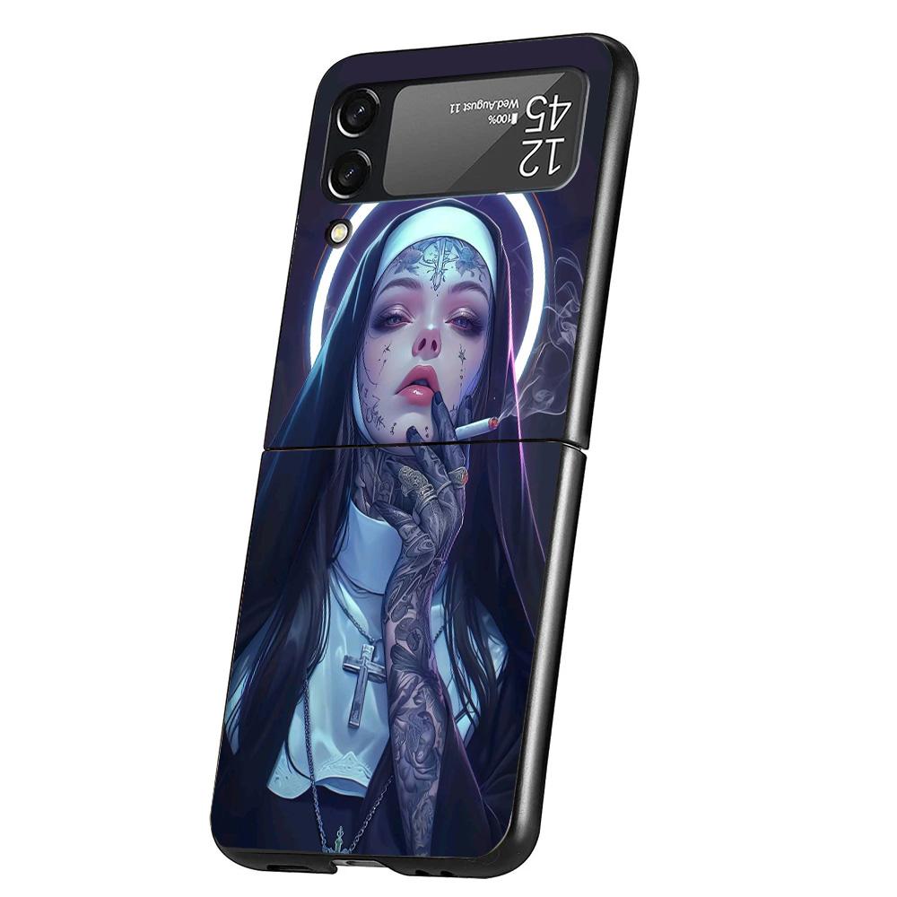 Dark Demon Nun Phone Case For Samsung Galaxy Z Flip 7 6 5 4 3 5G Cover ZFlip7 ZFlip6 ZFlip4 ZFlip5 ZFlip3 Coque Fundas Galaxy Z