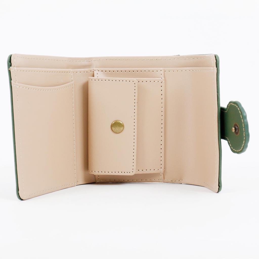 Chanfee Kompaktes Portemonnaie mit süßem Katzenkranz-Muster und geprägtem Gürtel für Damen, dreifach faltbar (Rosa)