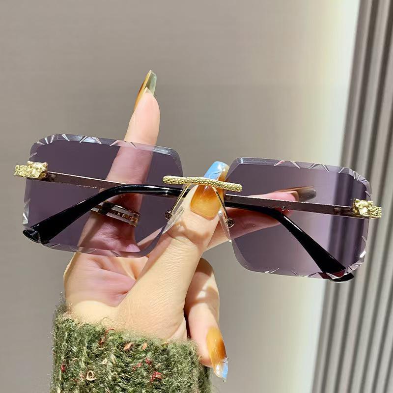 2025 Cheetah Frameless Square Sunglasses with Leopard Head Design - Unisex Retro Metal Style