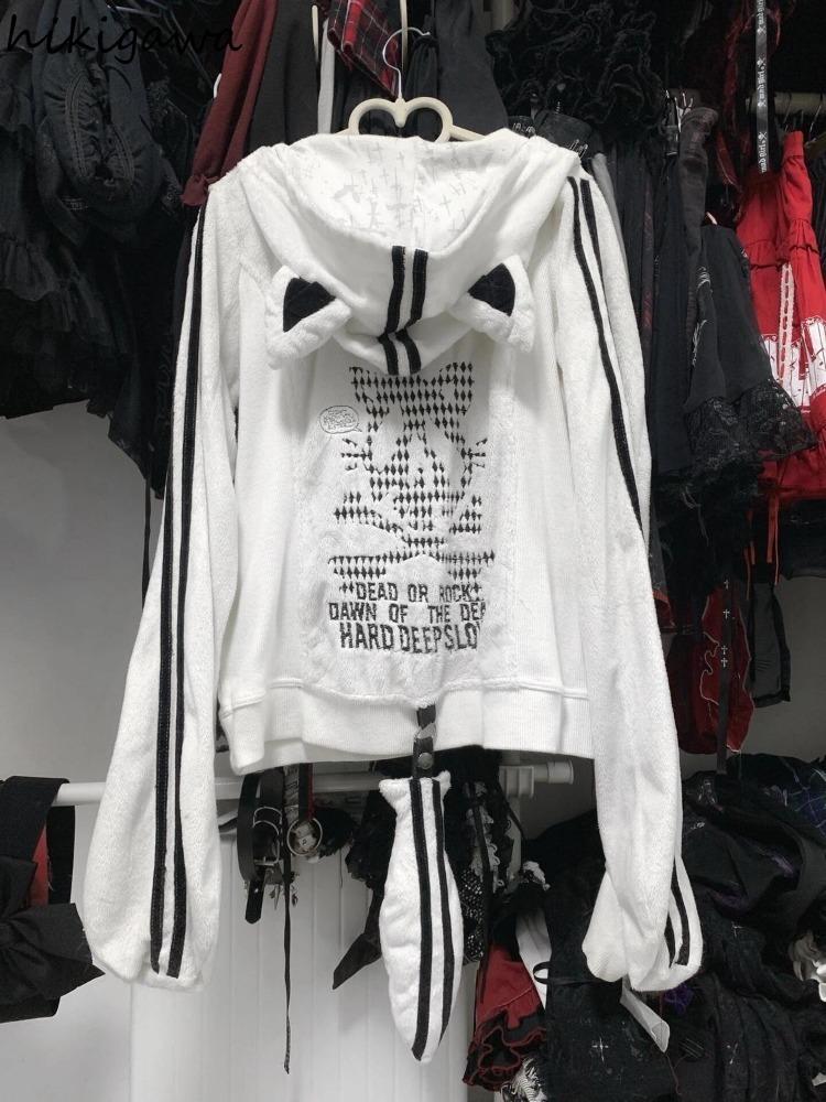Y2k Tops Japanese Jackets Women's Clothing Skull Embroidery Fashion Sweatshirts Casual Zipper Hooded Coats