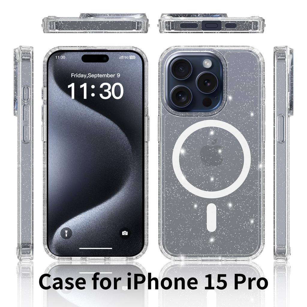Anti-Yellowing Glitter Clear Case for Magsafe Iphone 17 Air 16 E 15 15Pro 14 Plus 13 Pro Max 13Pro 14Pro 16Pro 17Pro Mag Safe Phone Cover