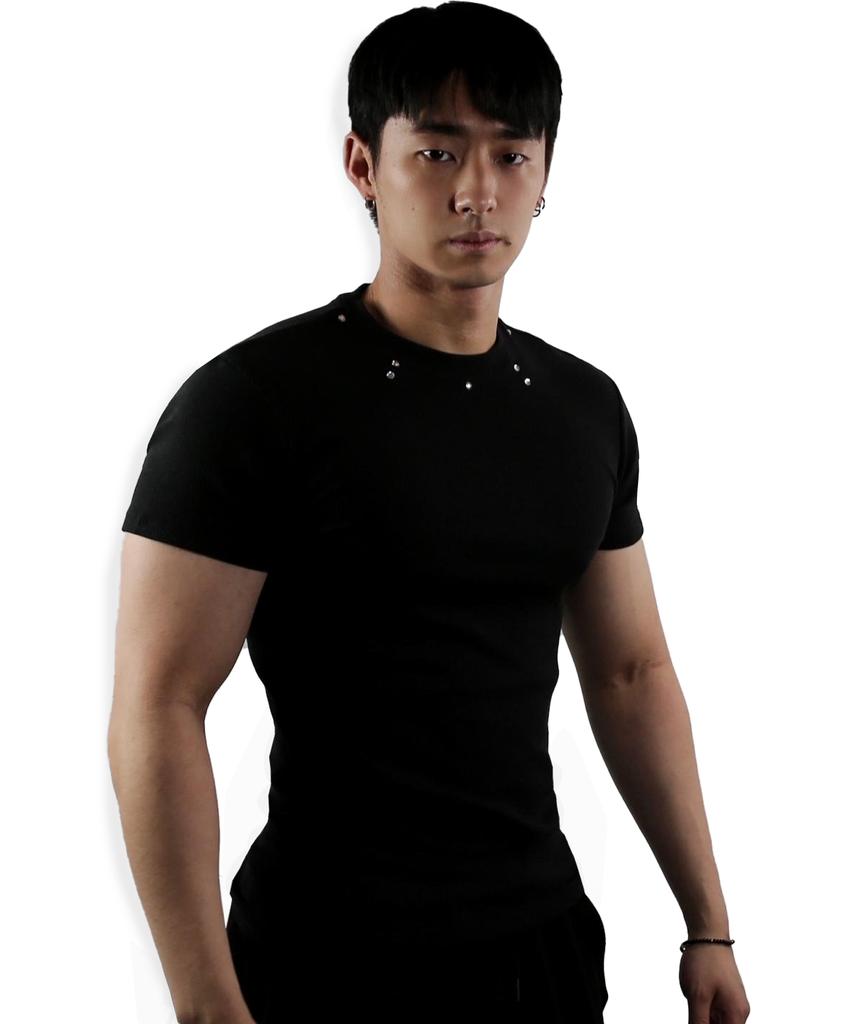 Digeunolusileu Cubic Ribbed Short Sleeve Slim Fit (Black)