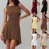 2025 Slim Fit One-Shoulder Sleeveless Dress – Solid Color, Waist-Cinched, Slimming Design
