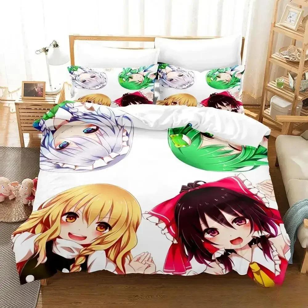3D-узор Печатный дизайн Аниме Проект Touhou Постельное покрывало Комплект Пододеяльник Постельный комплект Пододеяльник Наволочка Одеяло king Queen Size Размер Мальчики EU Single 135x200cm