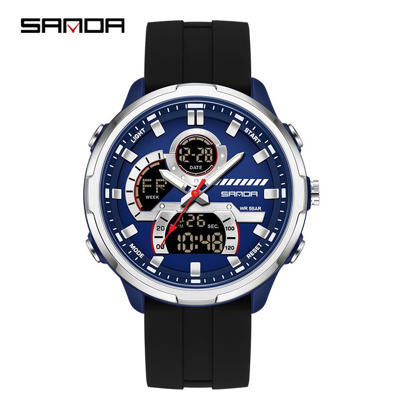 Sanda Men's Multifunctional Waterproof Luminous Watch with Dual Display and Alarm