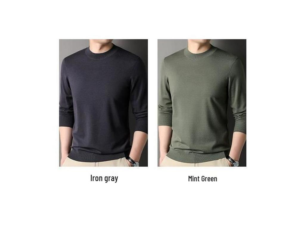 Romon Men's Crew Neck Wool Sweater - Long Sleeve Knitted Top for Spring, Autumn, and Winter