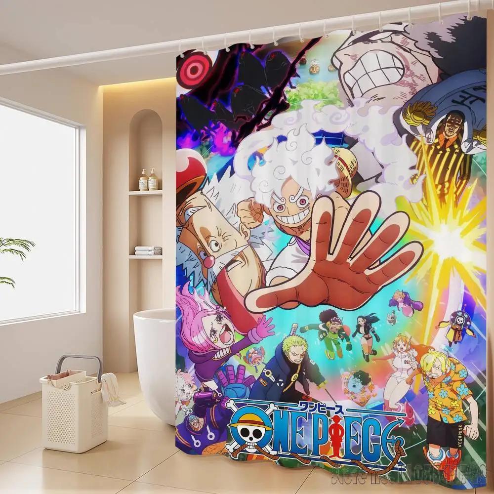 Shower Curtain One Piece Luffy Straw Hat Anime Waterproof Fabric Bathroom Curtain With Hooks, Cartoon Bath Curtain For Home Deco