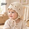 Fashionable Wavy Lace Brim Hat Baby Winter Woolen with Floral Decor Windproof Warm Knitted Toddler Girl Gift for Hat Ear Protection Cap Autumn