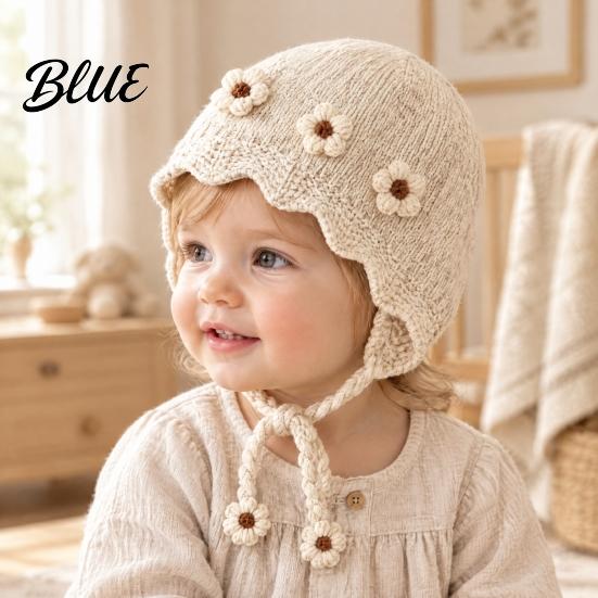Fashionable Wavy Lace Brim Hat Baby Winter Woolen with Floral Decor Windproof Warm Knitted Toddler Girl Gift for Hat Ear Protection Cap Autumn