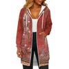Women's Fashionable Printed  Long Sleeved Drawstring Hooded Zipper Pocket Long Casual Sweatshirt Jacket