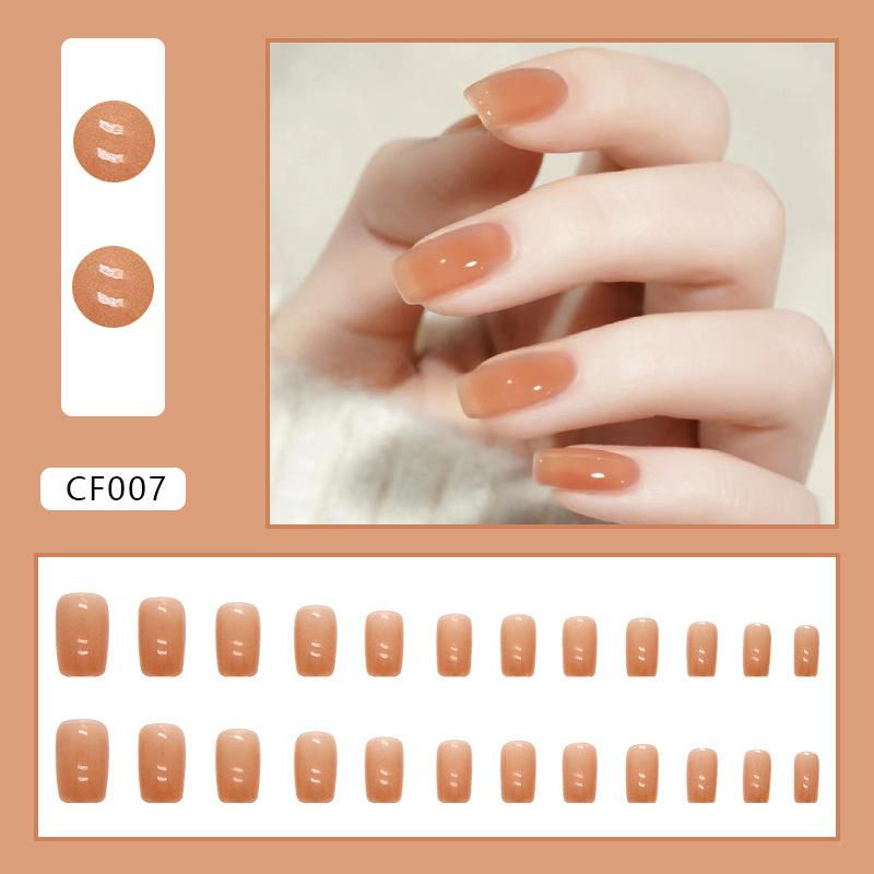 Medium and long European square orange crystal frozen summer new white fake nails European and American ins style