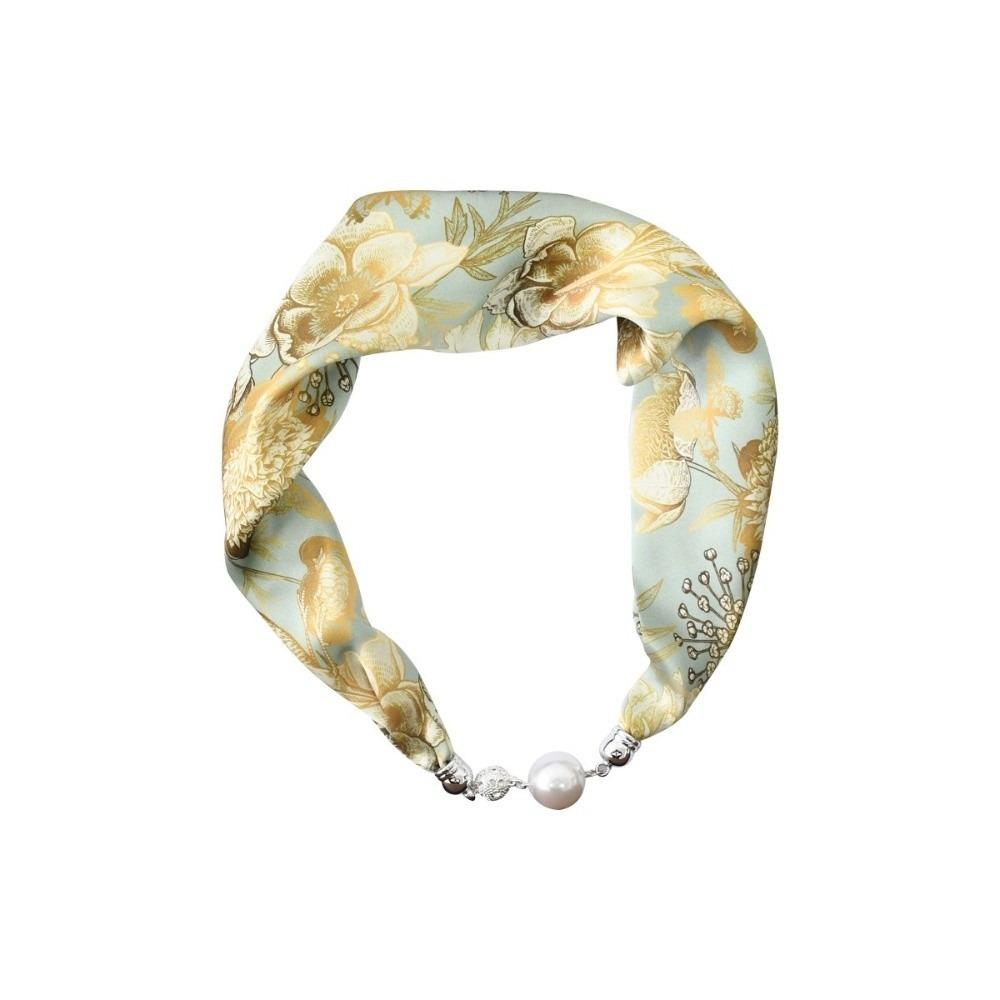 Pearl Diamond Silk Scarf Korean Retro Women's Scarf Chain Magnetic Buckle Scarf  Effortless Styling