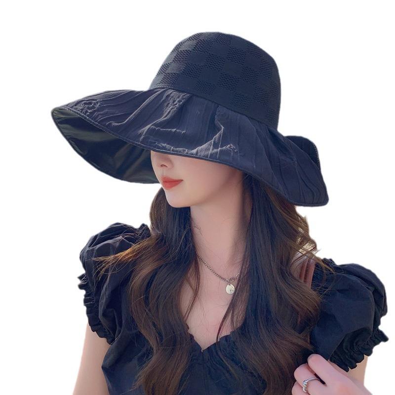 Summer New Hat Femininity Bow Colored Glue Sun Protection Visor Big Edge UV Protection Bucket Hat