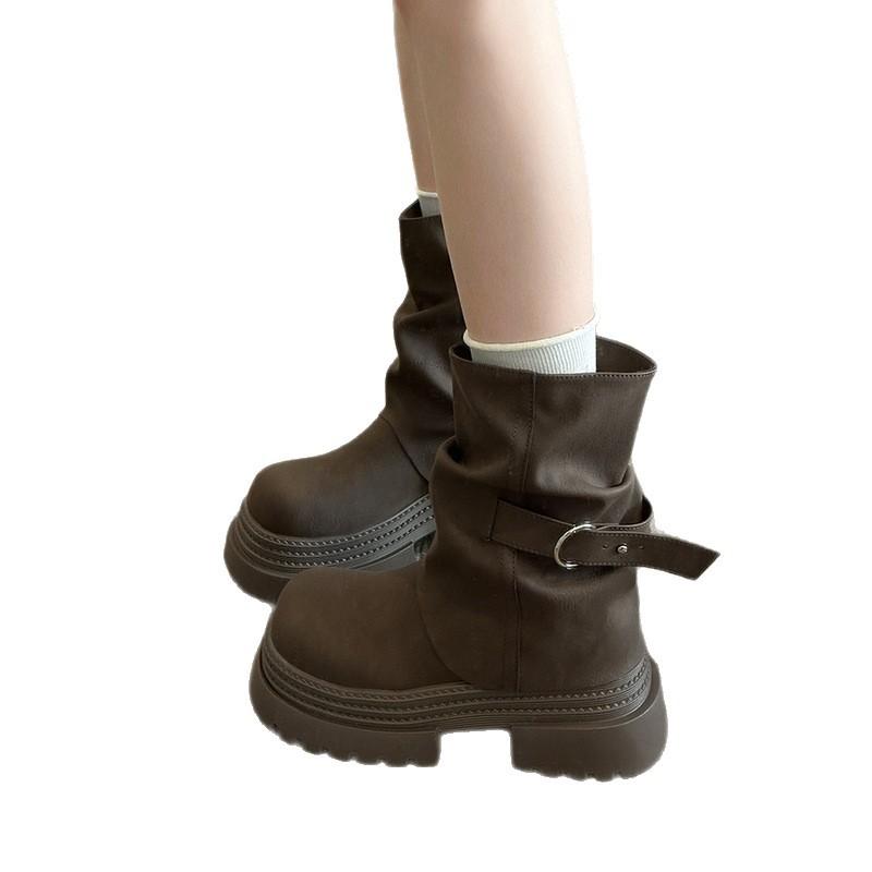 Internet celebrity popular pants boots women 2025 new thin Martin boots retro fashion thick heel fried street Maillard boots