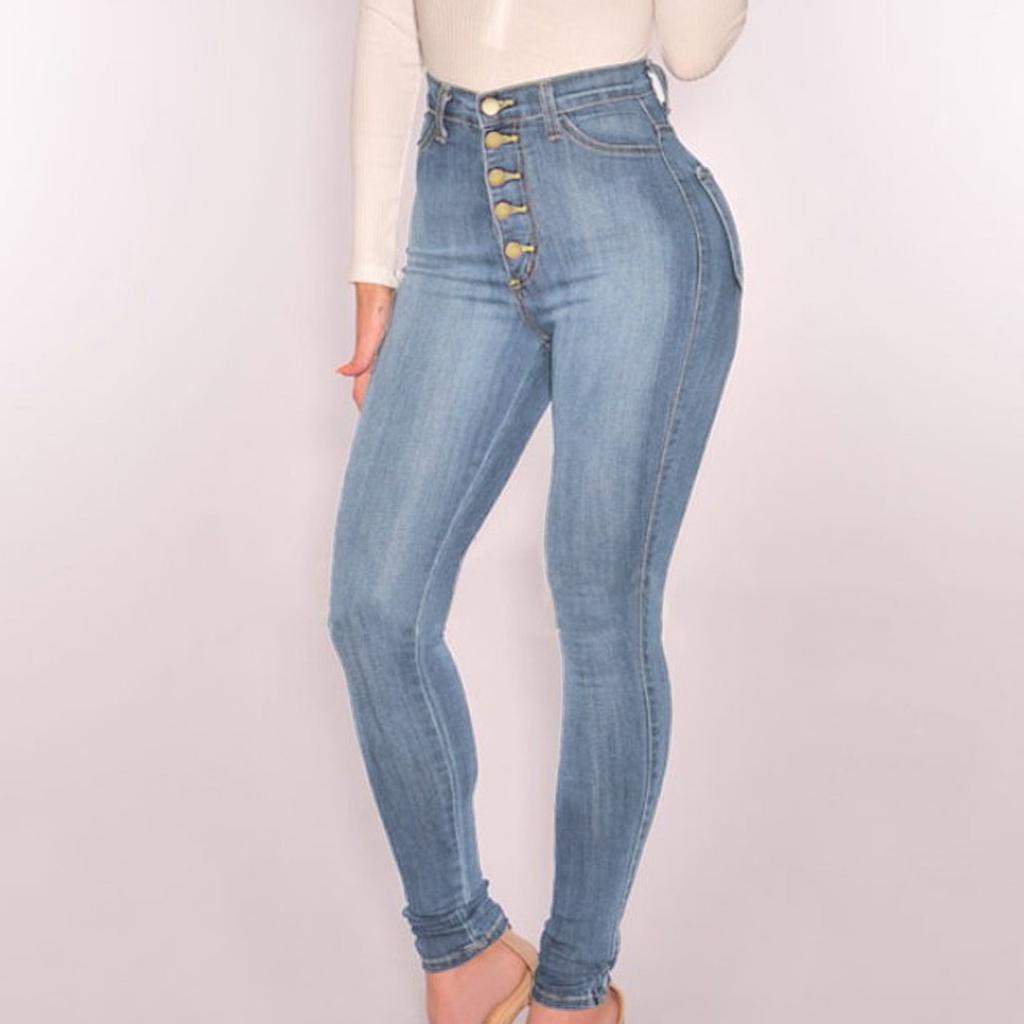 Fashion women solid color long jeans Classic High Waist Denim Skinny Jeans