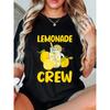 1pc Women's Lemon Juice Workwear Graphic T-Shirt - Black Short-Sleeve Casual Top with Lemon Slice and Cup Design, Crew Neck, Machine Washable