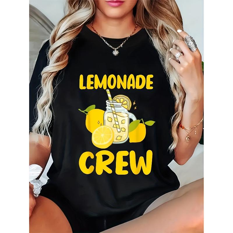 1pc Women s Lemon Juice Workwear Graphic T-Shirt - Black Short-Sleeve Casual Top with Lemon Slice and Cup Design, Crew Neck, Machine Washable S чёрный