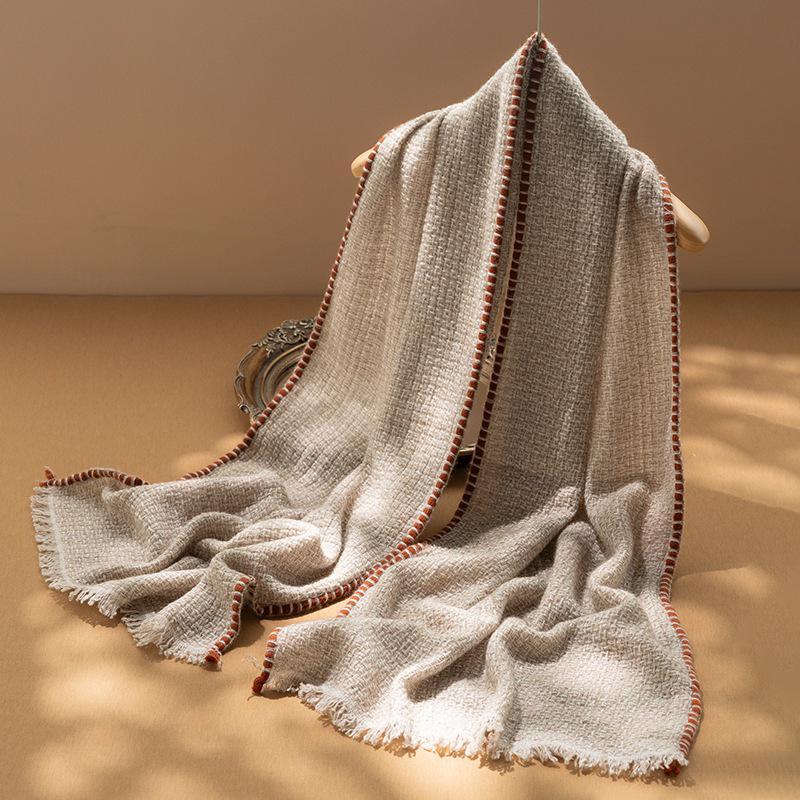 Women s 100% Cashmere Basketweave Scarf with Color Block Tassels - Autumn/Winter Style