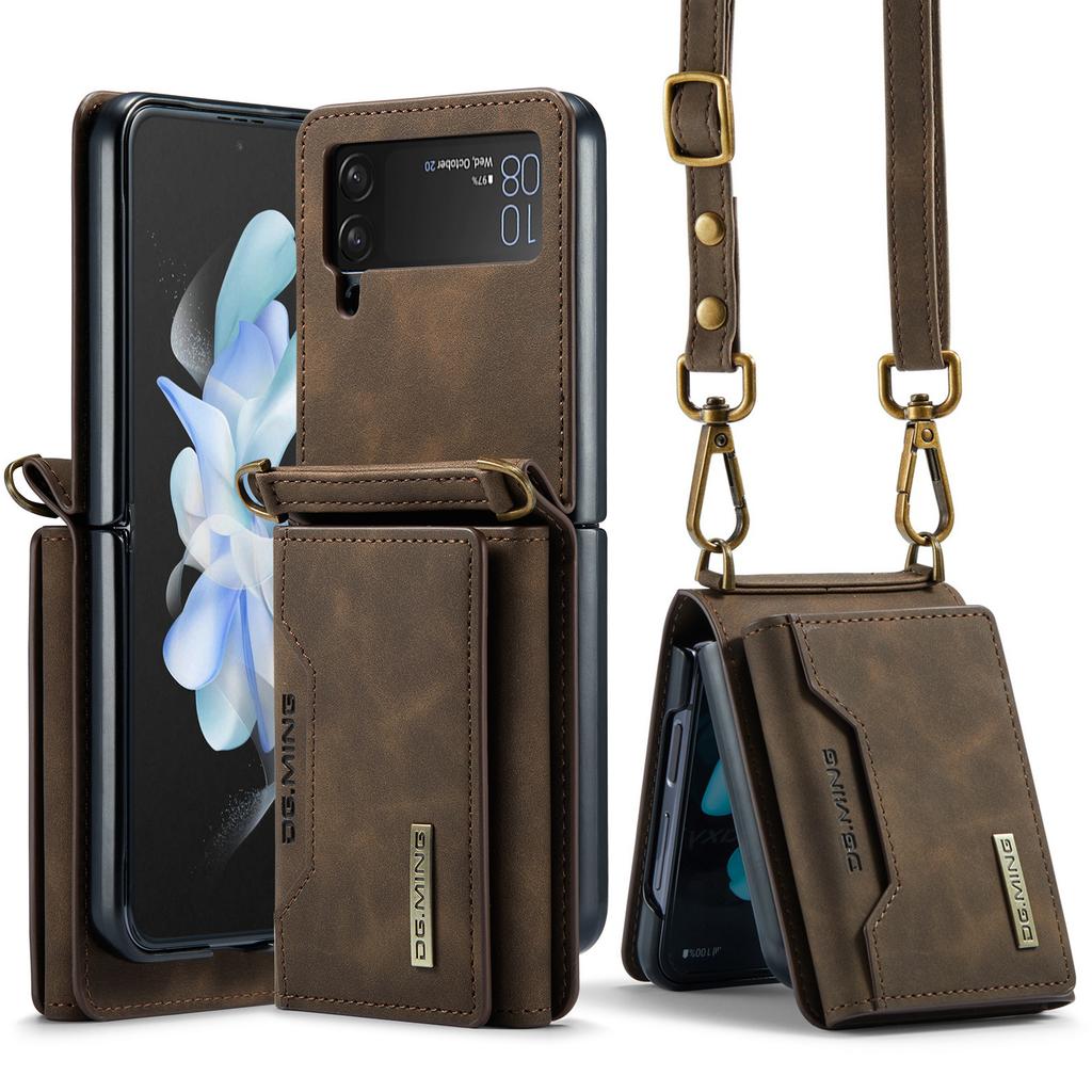 Samsung Z Flip4 Crossbody Lanyard Wallet Protective Case Z Flip6 Foldable Shoulder Strap Leather Case Phone Case Multi Functional Protective Shell