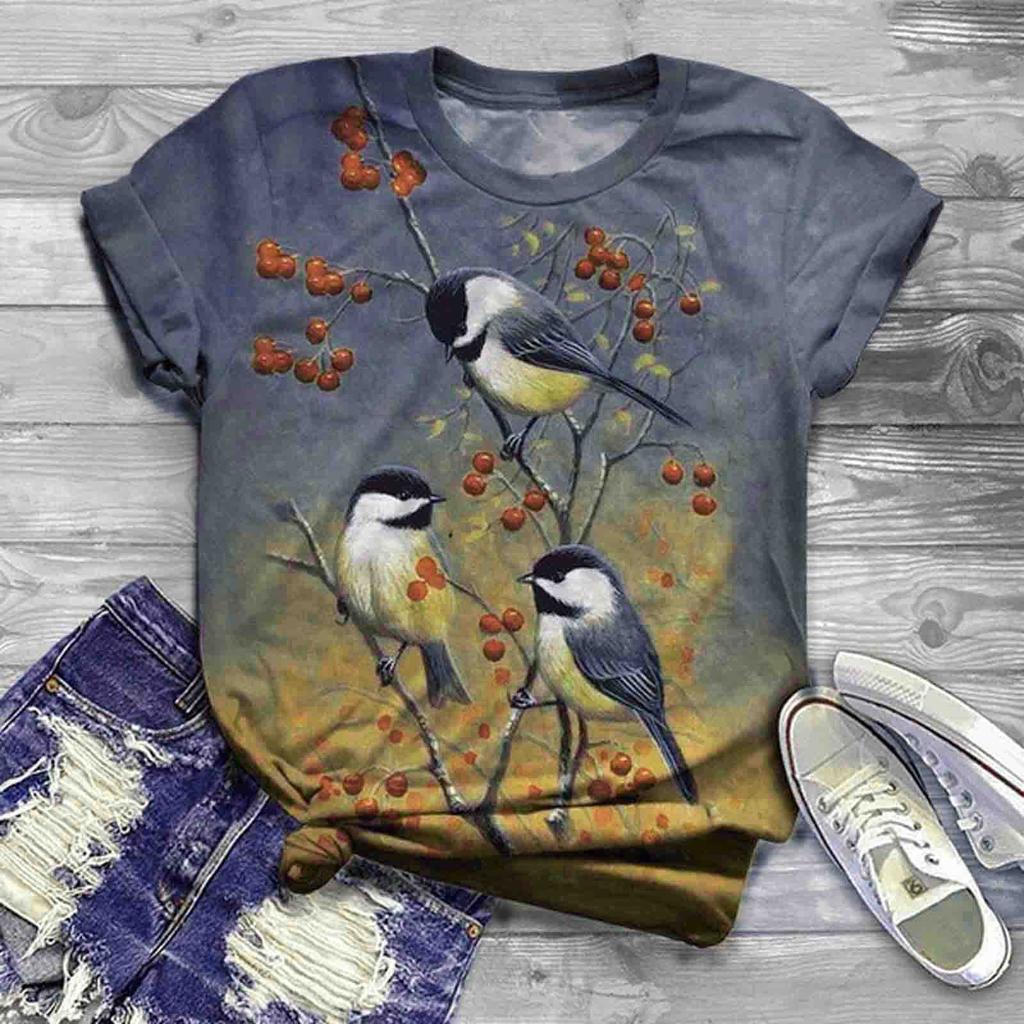 Plus Size Women Short Sleeve Printed Tops Tee T-Shirt Blouse