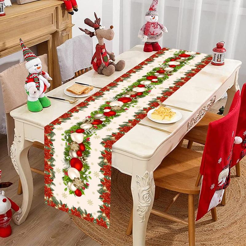 Christmas Ball Table Runner Merry Christmas Decorations For Home 2026 Cristmas Table Cover Navidad Noel Gift New Year Tablecloth