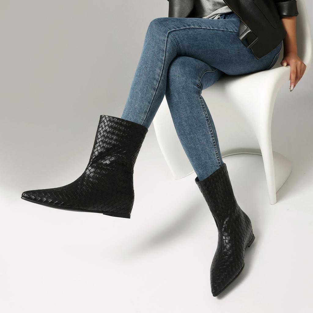 Women's flat-bottomed short boots spring and autumn large size European and American style woven casual short boots