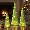 3pcs Green Glass Christmas Tree Figurines, Crystal Finish Tabletop Ornaments for Home Decor