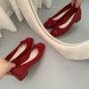 Fashion Elegant Red Ballerinas Women Pumps Slip On Loafers Round Toe Square Heels Bowknot Casual Spring Autumn Low Heel Shoes
