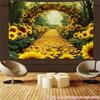 2D Printed Backdrop with Sunflower Archway, Flower Path and Green Forest