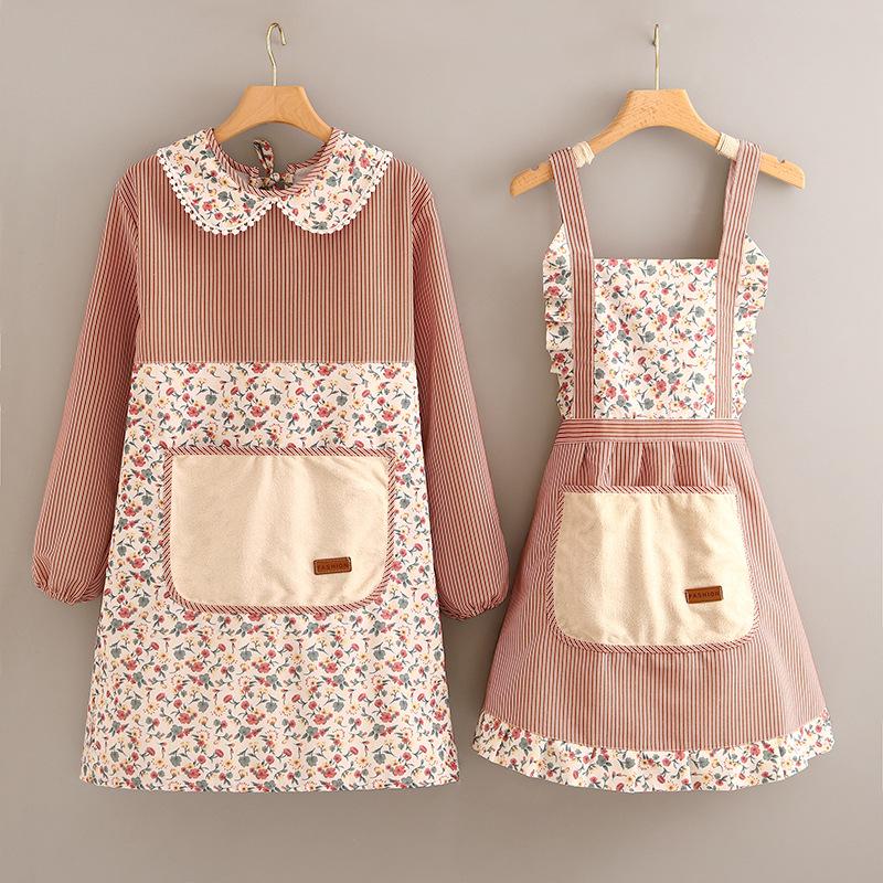 Women's Long Sleeve Canvas Apron - Breathable, Stain & Wear-Resistant Cooking Coveralls for Home Kitchen