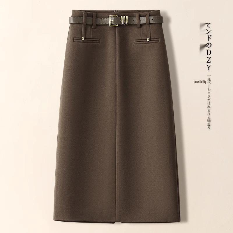 Women's Angora Red Tweed A-Line Midi Skirt - 2024 Autumn/Winter Fashion, High-End Mid-Length Straight Sheath Skirt