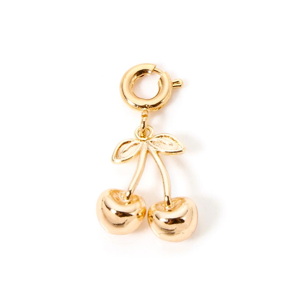 1 Piece Brass Charms 18K Real Gold Plated With Spring Ring Clasp Cherry Heart Rainbow Pendant For DIY Neckalce Bracelet Making