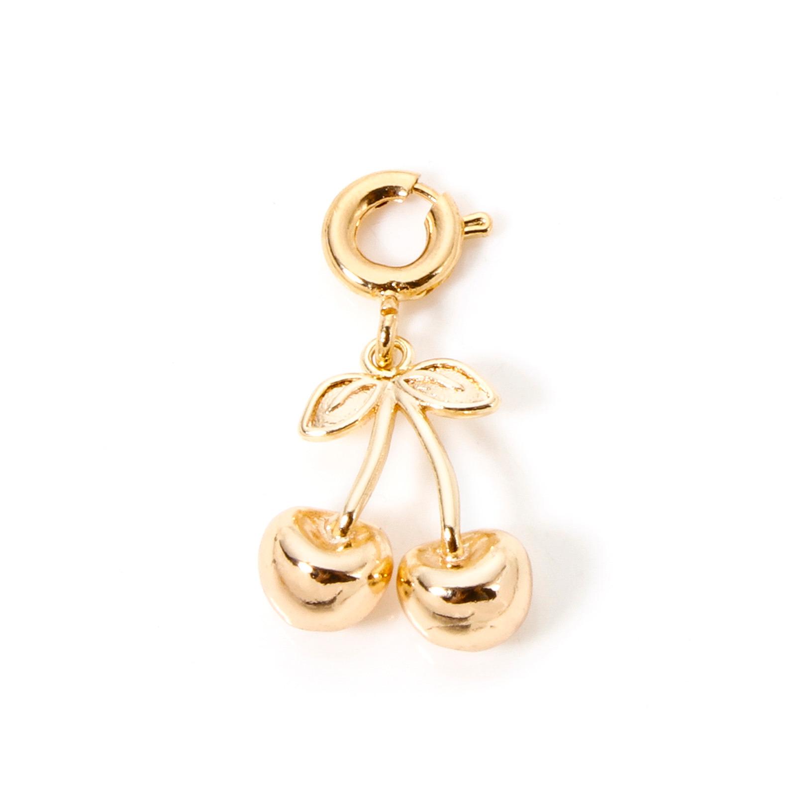 1 Piece Brass Charms Real Gold Plated With Spring Ring Clasp Cherry Heart Rainbow Pendant For DIY Neckalce Bracelet Making