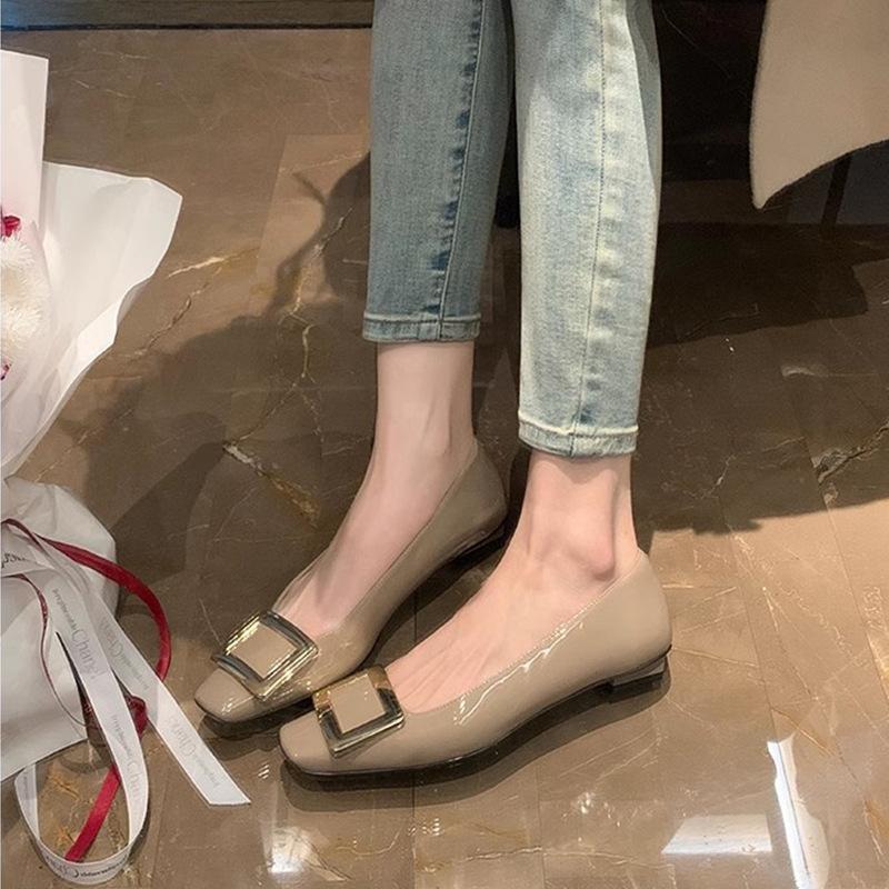 Spot second hair~ Grape mother has the same classic elegance, light mouth temperament, square head versatile high heel, thick heel and square buckle s