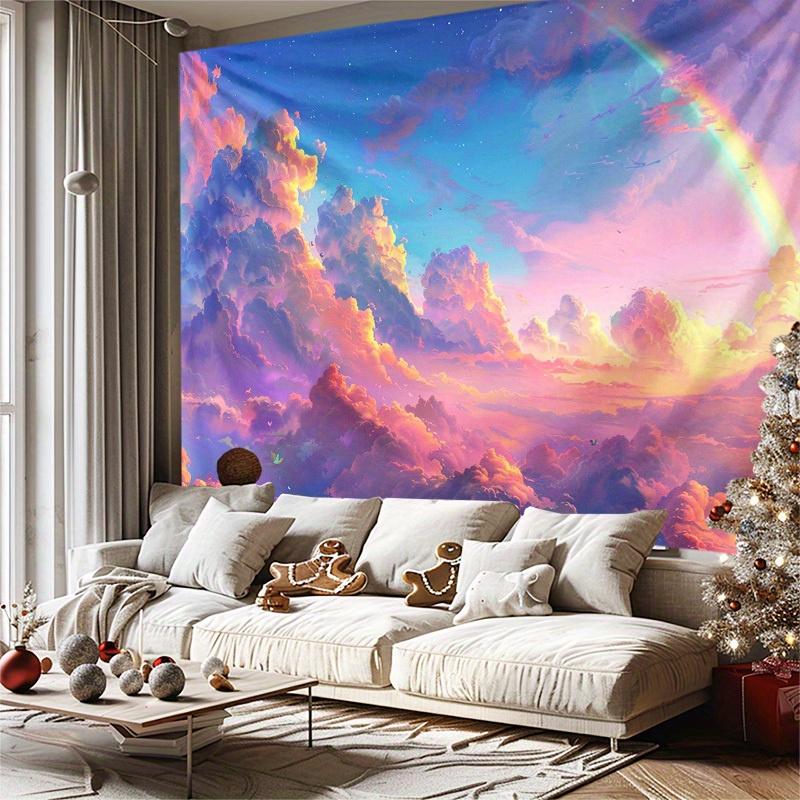 Rainbow cloud pattern Digital printing polyester wall hanging tapestry decorative Living room bedrooms Office background gift